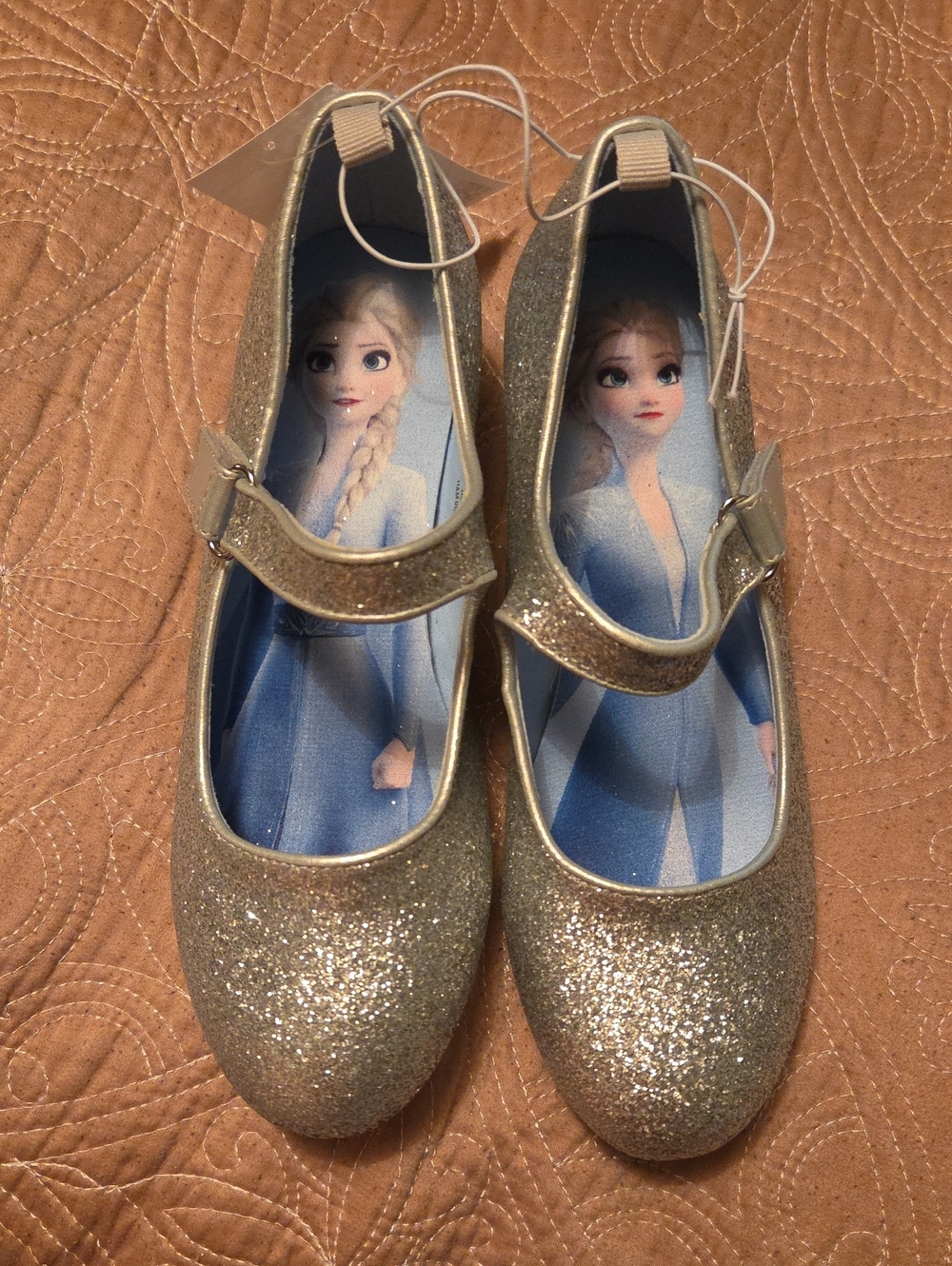 H&M Girls Gold Glitter Elsa Mary Jane Dress Shoes